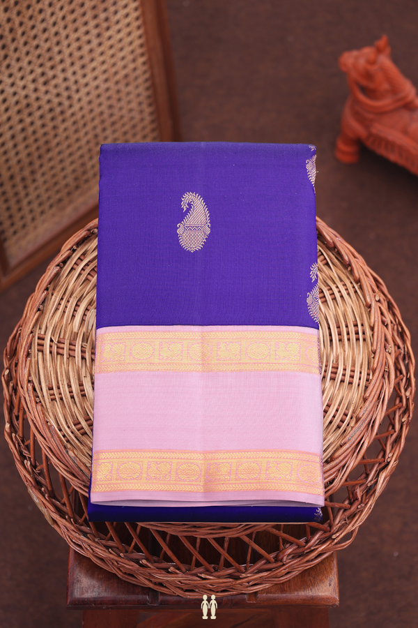 Kanchipuram Silk Saree In Royal Blue With Paisley Buttas