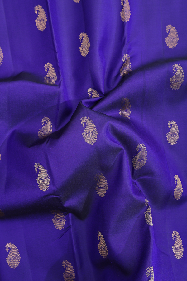 Kanchipuram Silk Saree In Royal Blue With Paisley Buttas