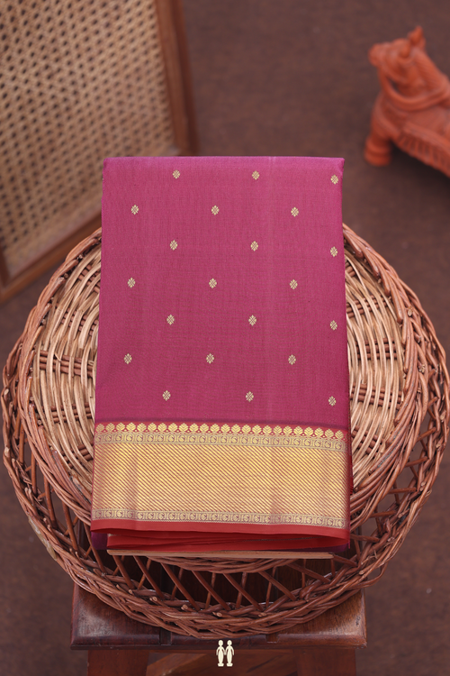 Kanchipuram Silk Saree In Berry Purple With Floral Buttis