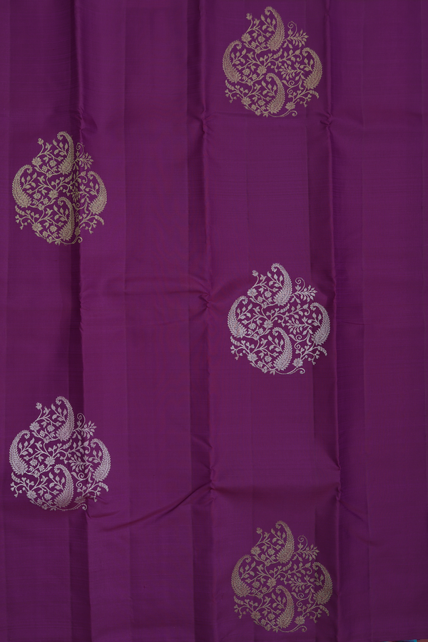 Kanchipuram Silk Saree In Grape Purple With Paisley Design