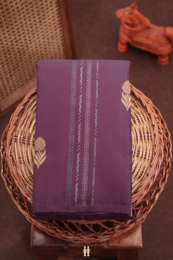 Kanchipuram Silk Saree Plum Purple Along Stripes With Buttas