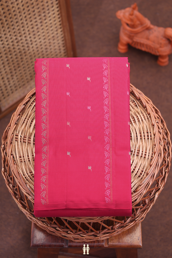 Kanchipuram Silk Saree In Red With Stripes Along Buttis