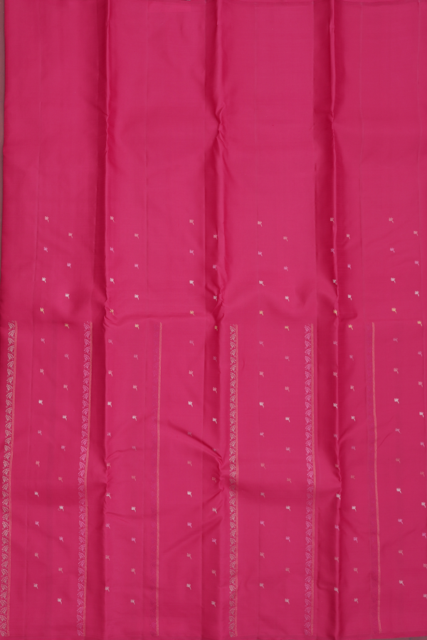 Kanchipuram Silk Saree In Red With Stripes Along Buttis