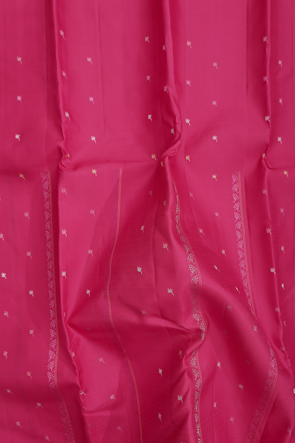 Kanchipuram Silk Saree In Red With Stripes Along Buttis