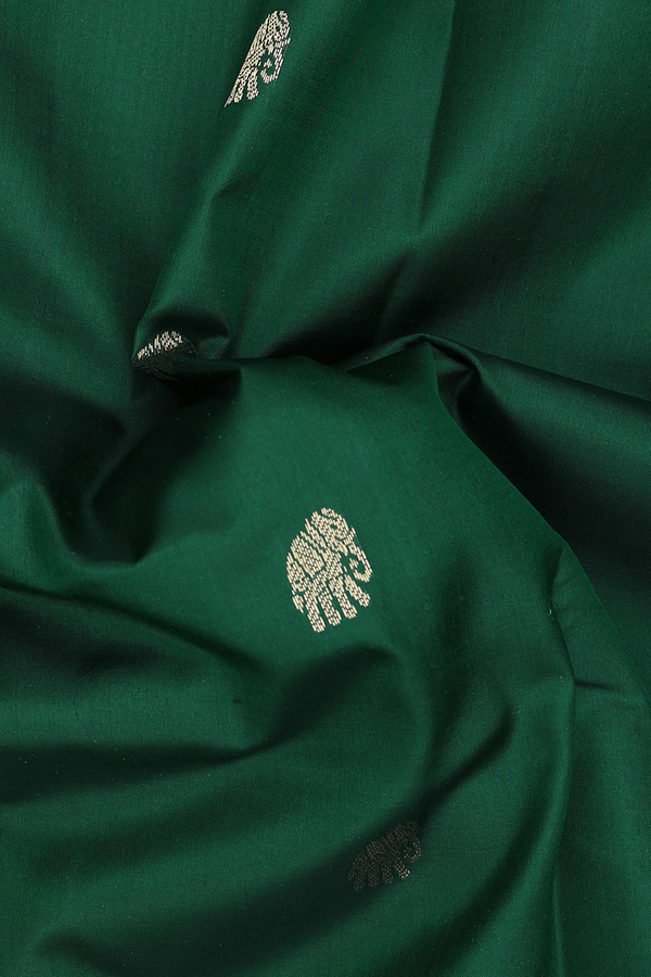 Kanchipuram Silk Saree In Forest Green With Peacock Buttas