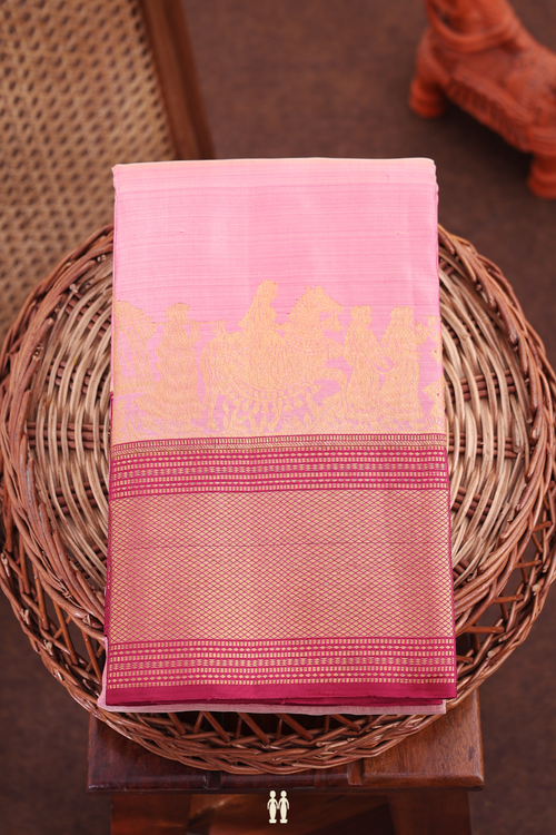 Kanchipuram Silk Saree In Pastel Pink With Floral Buttas