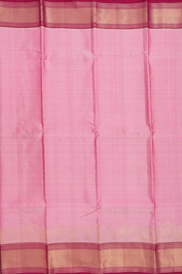 Kanchipuram Silk Saree In Pastel Pink With Floral Buttas
