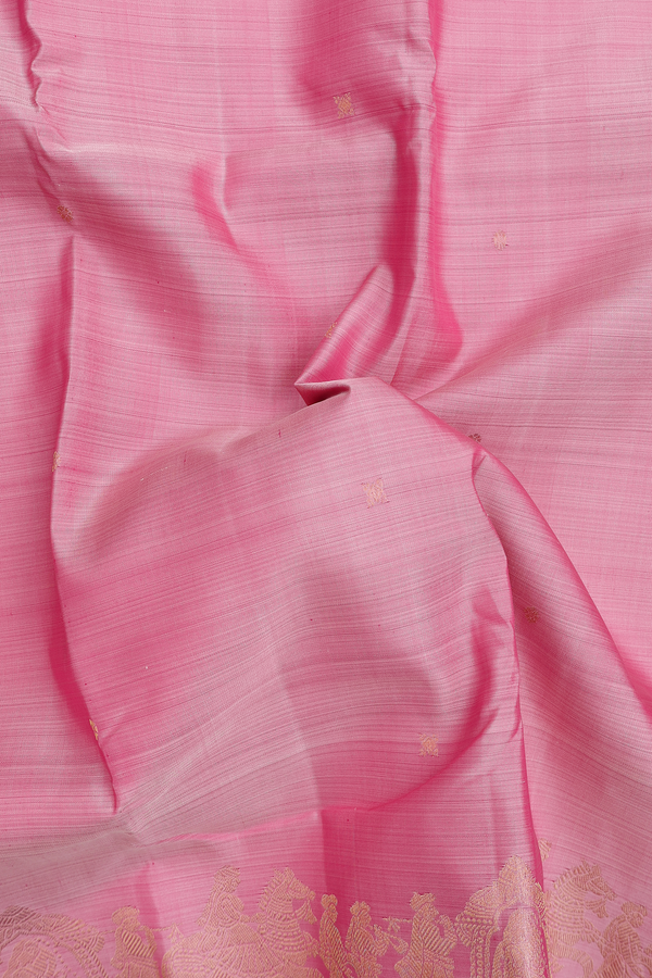 Kanchipuram Silk Saree In Pastel Pink With Floral Buttas