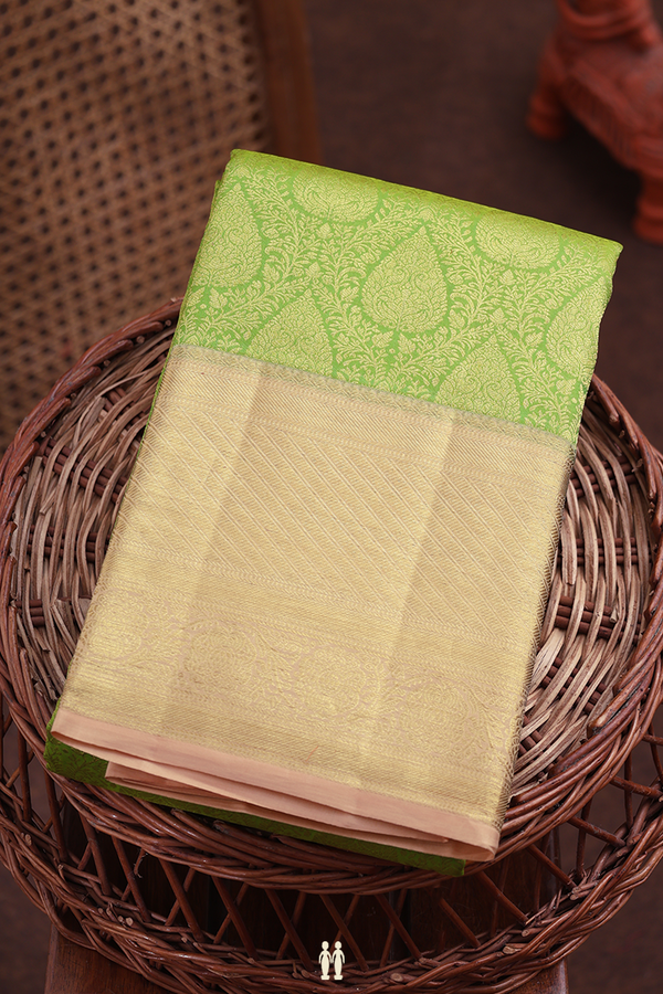 Kanchipuram Silk Saree In Parrot Green With Brocade Design