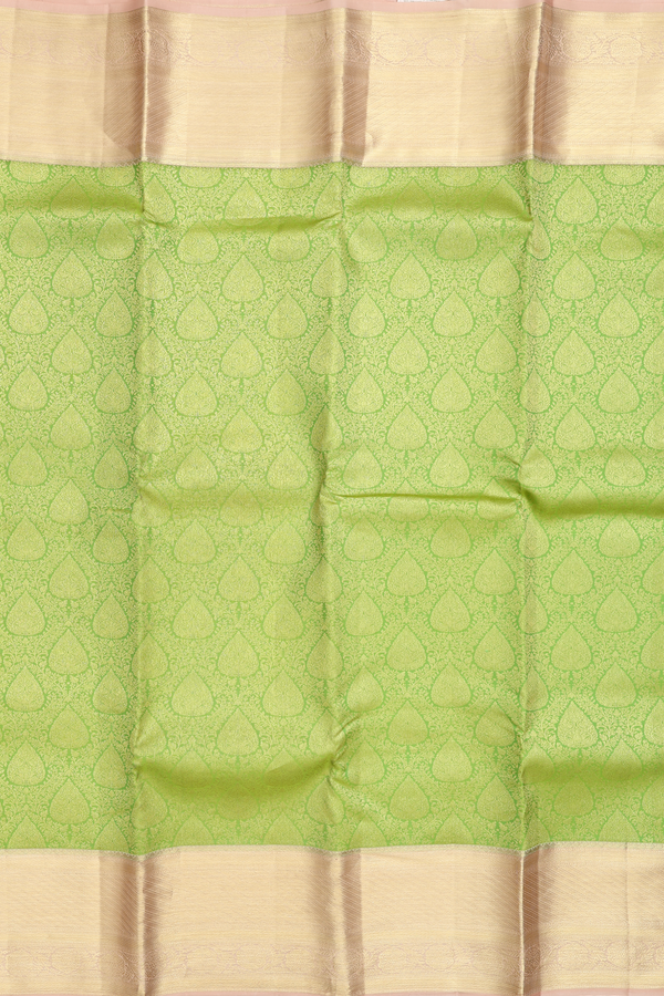 Kanchipuram Silk Saree In Parrot Green With Brocade Design
