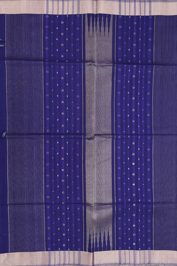 Raw Silk Saree In Plain Blue With Contrast Border