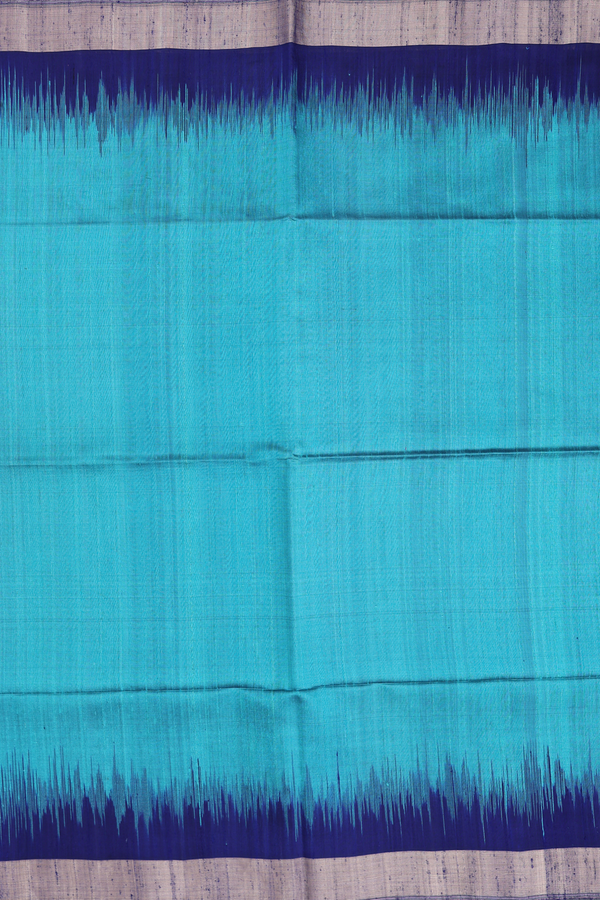 Raw Silk Saree In Plain Blue With Contrast Border