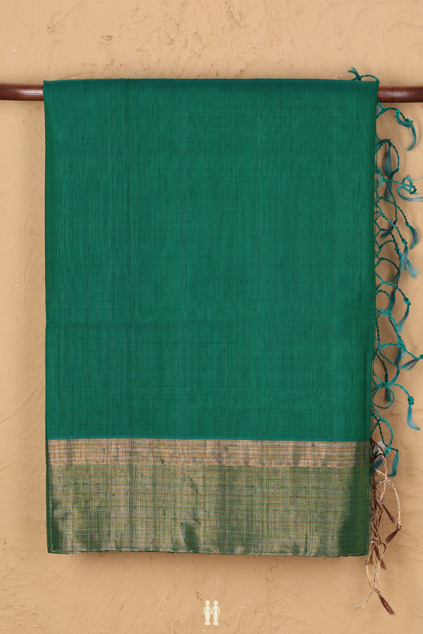 Raw Silk Saree In Teal Green With Bavanchi Border