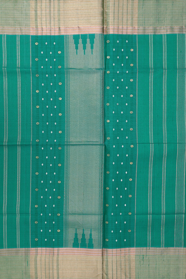 Raw Silk Saree In Teal Green With Bavanchi Border