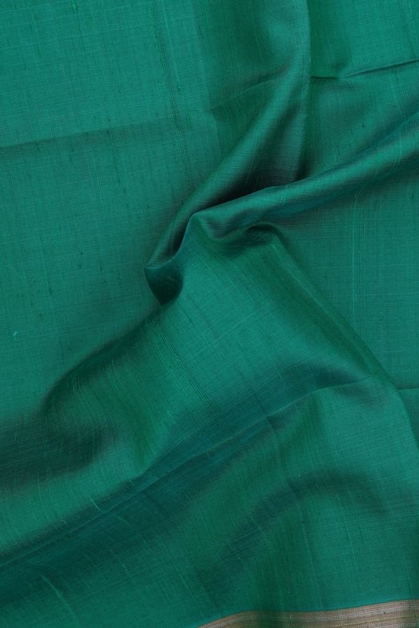 Raw Silk Saree In Teal Green With Bavanchi Border