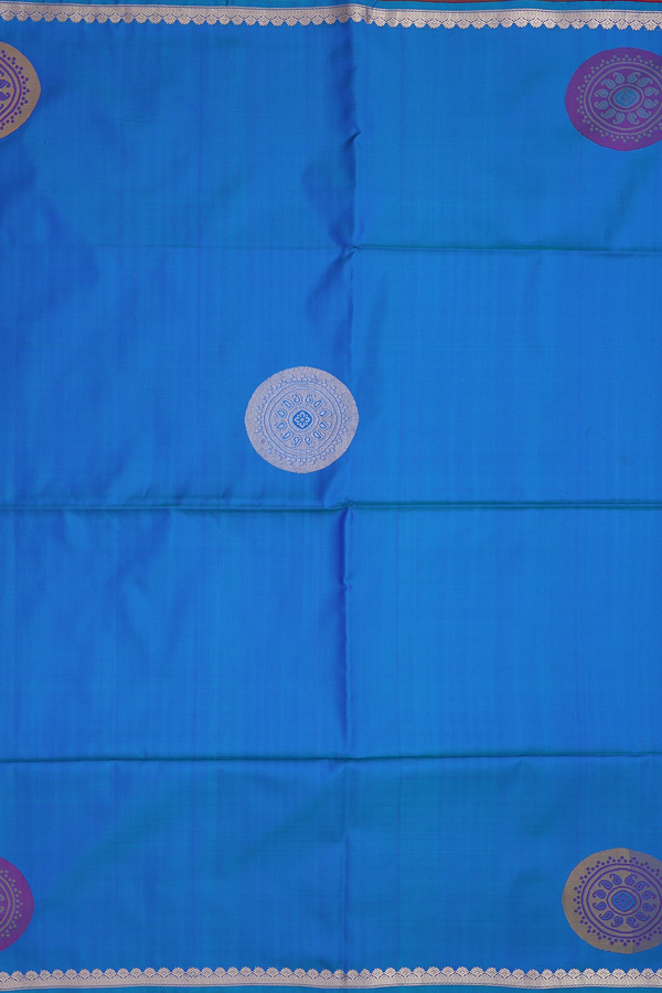 Soft Silk Saree In Cobalt Blue With Chakram Motifs