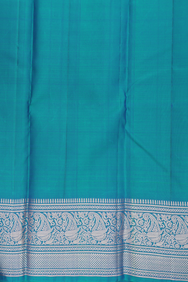 Kanchipuram Silk Saree In Peacock Blue With Zari Motifs