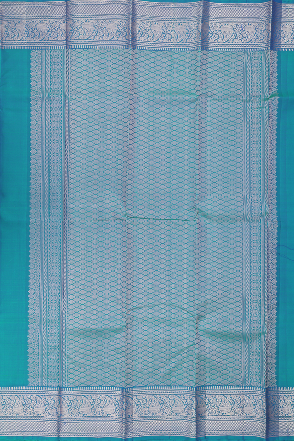 Kanchipuram Silk Saree In Peacock Blue With Zari Motifs