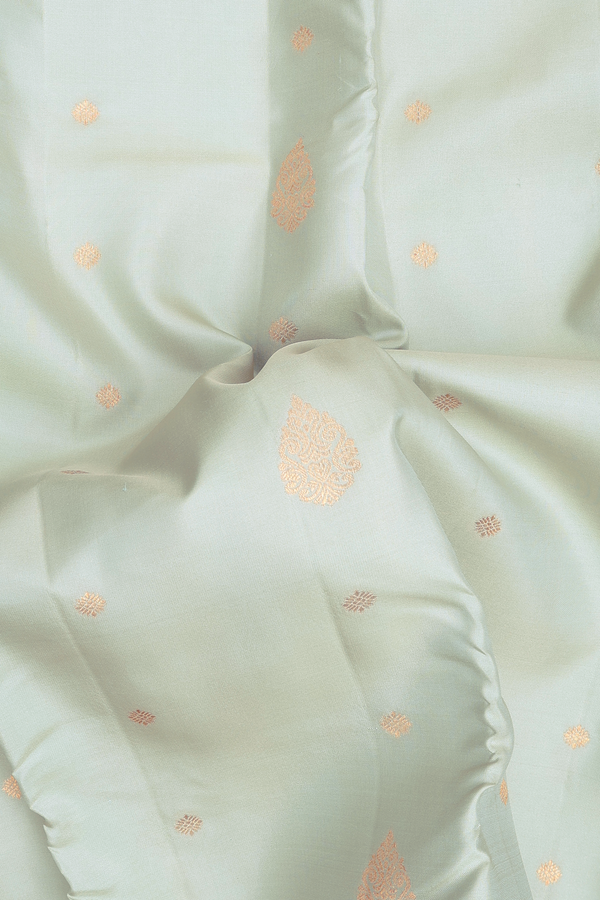 Kanchipuram Silk Saree In Pale Green With Zari Buttas