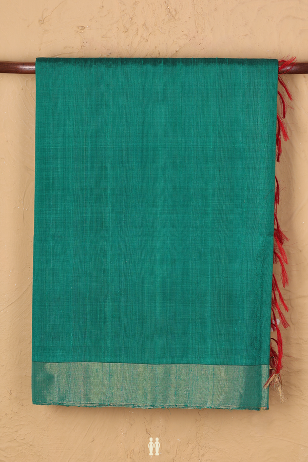 Raw Silk Saree In Peacock Green With Bavanchi Border