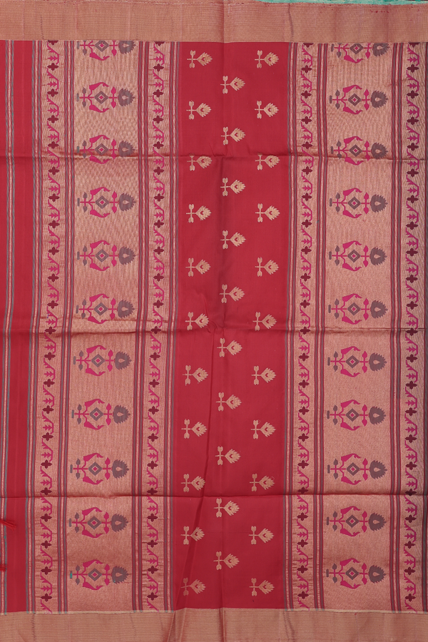Raw Silk Saree In Peacock Green With Bavanchi Border