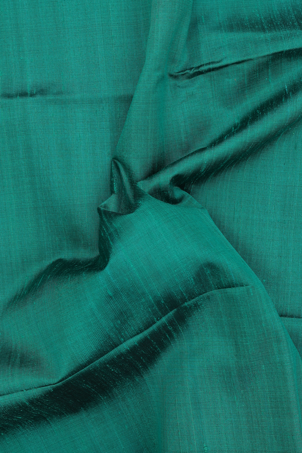 Raw Silk Saree In Peacock Green With Bavanchi Border