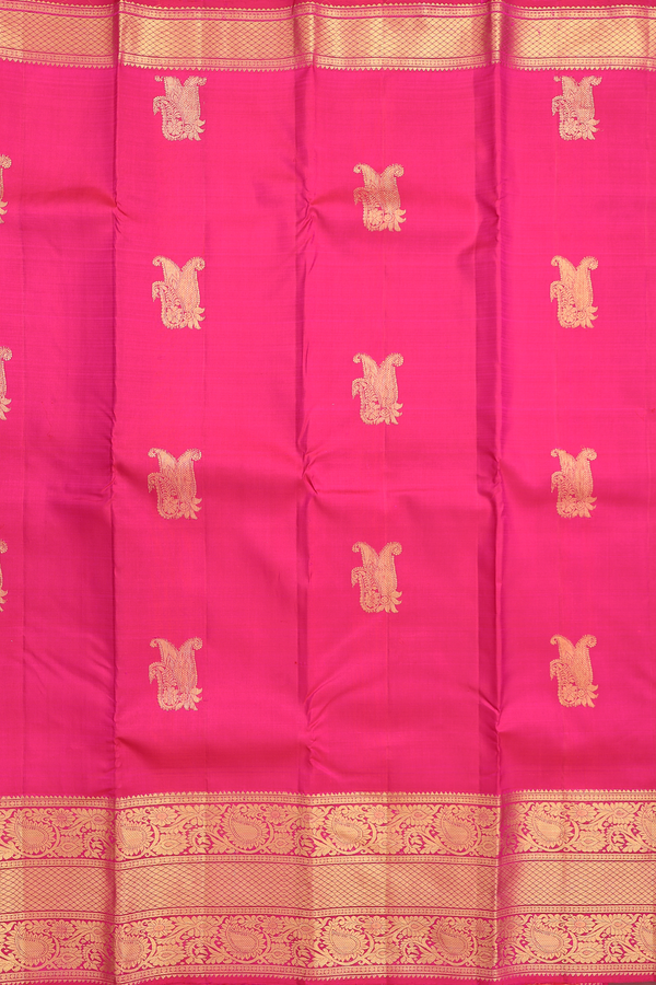 Kanchipuram Silk Saree In Rani Pink With Paisley Buttas