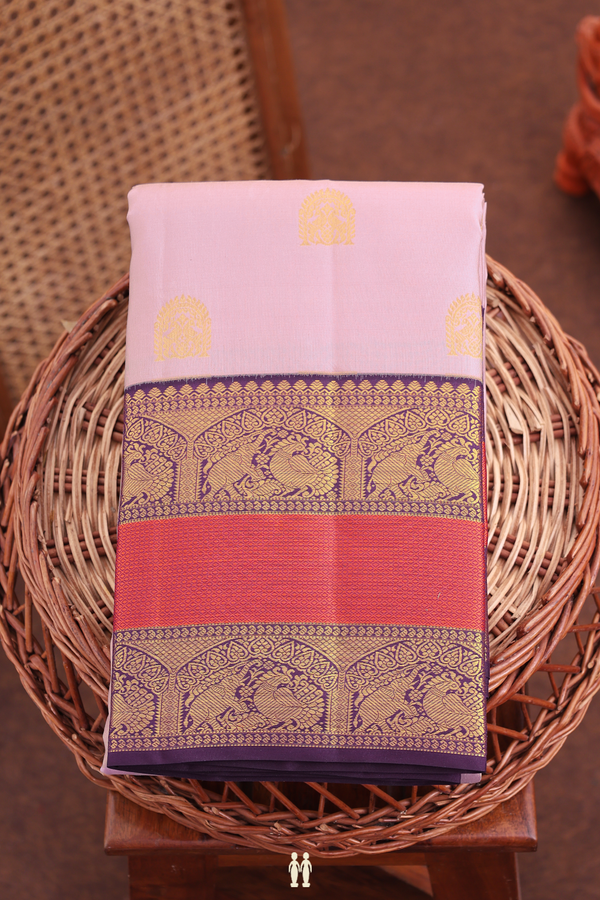 Kanchipuram Silk Saree In Dusty Lavender With Zari Buttas