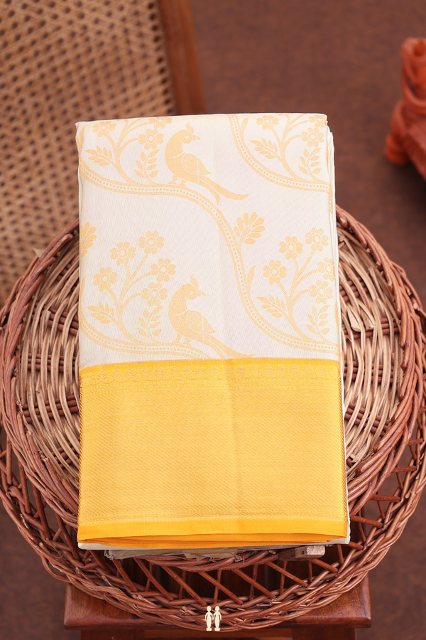 Kanchipuram Silk Saree In White With Zari Buttas