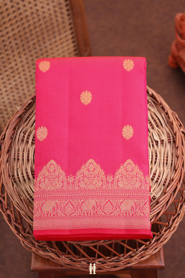Kanchipuram Silk Saree In Rani Pink With Floral Buttas