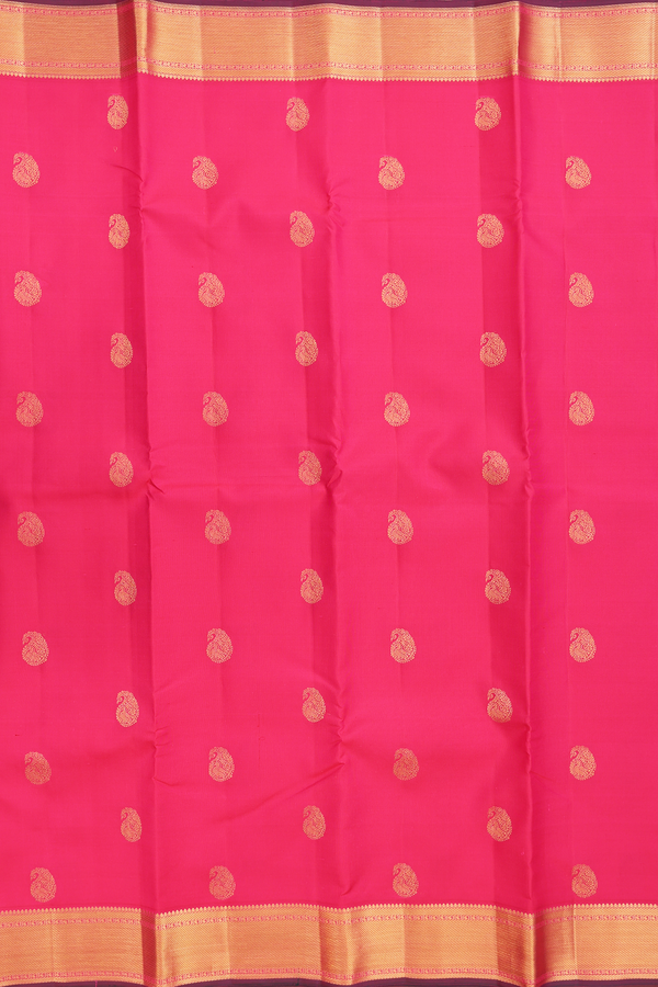 Kanchipuram Silk Saree In Rani Pink With Paisley Buttas