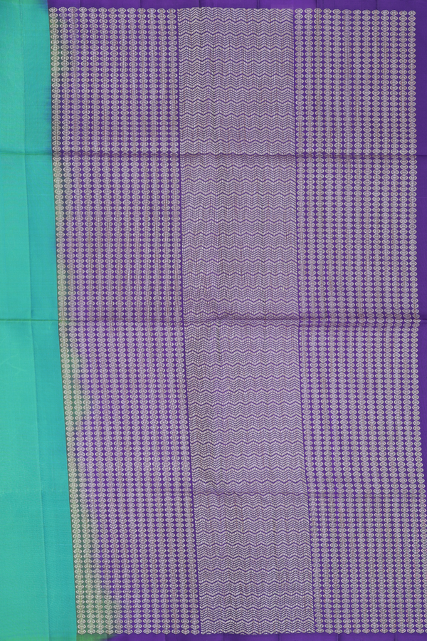 Soft Silk Saree In Bluish Green With Threadwork Buttas