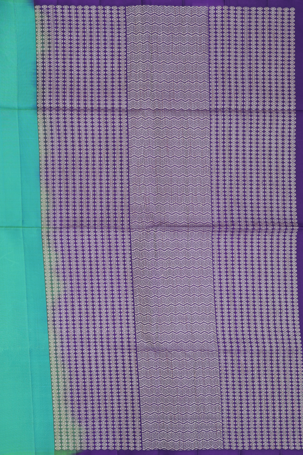 Soft Silk Saree In Bluish Green With Threadwork Buttas