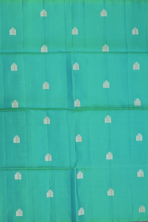 Soft Silk Saree In Bluish Green With Threadwork Buttas