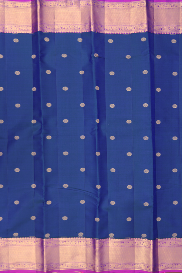 Kanchipuram Silk Saree In Royal Blue With Chakram Buttas
