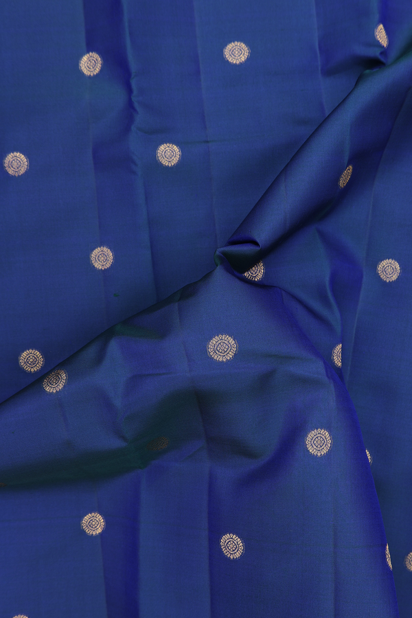 Kanchipuram Silk Saree In Royal Blue With Chakram Buttas