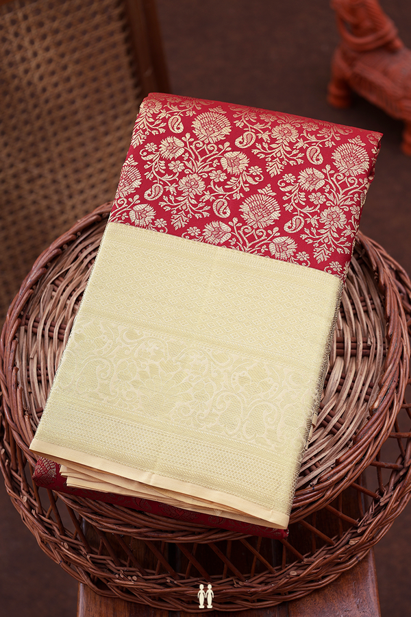 Kanchipuram Silk Saree In Red With Brocade Design