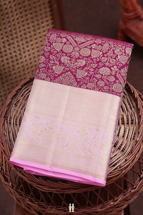 Kanchipuram Silk Saree In Plum Purple With Brocade Design