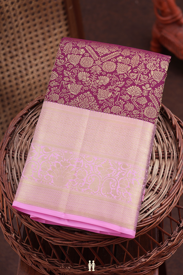 Kanchipuram Silk Saree In Plum Purple With Brocade Design