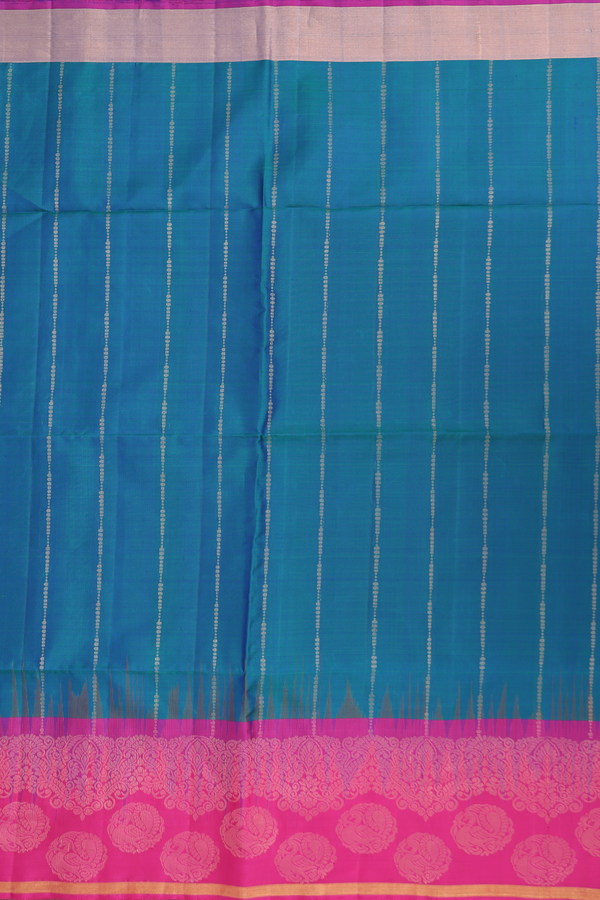 Soft Silk Saree In Prussian Blue With Stripes Design