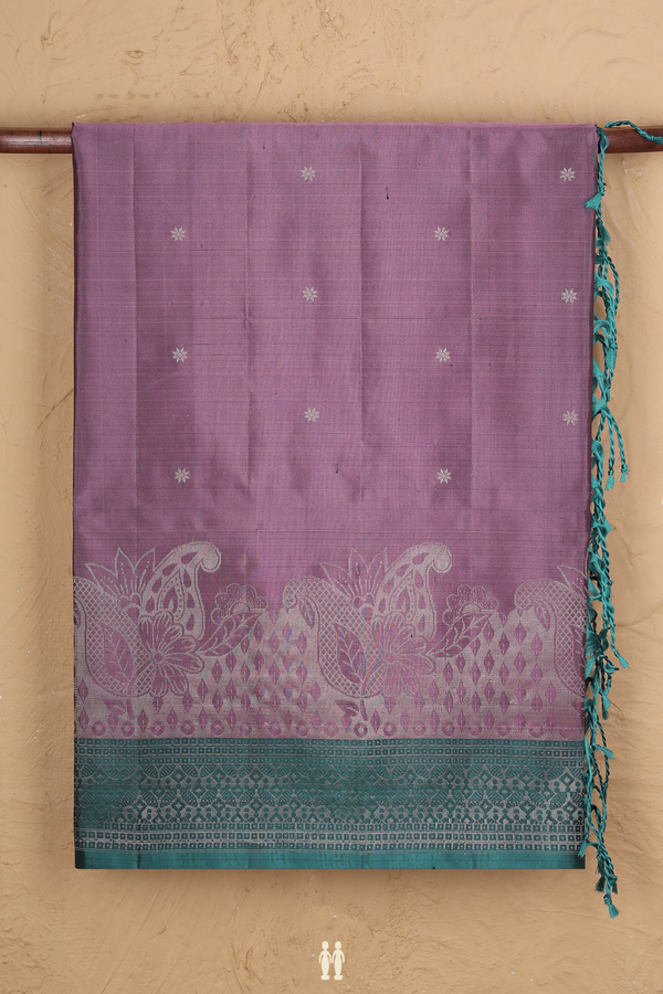 Soft Silk Saree In Dusty Lavender With Floral Buttis