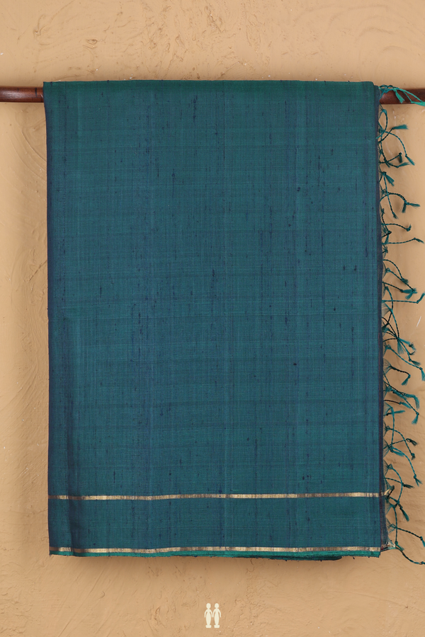 Raw Silk Saree In Teal Blue With Iruthalai Pakshi Pallu