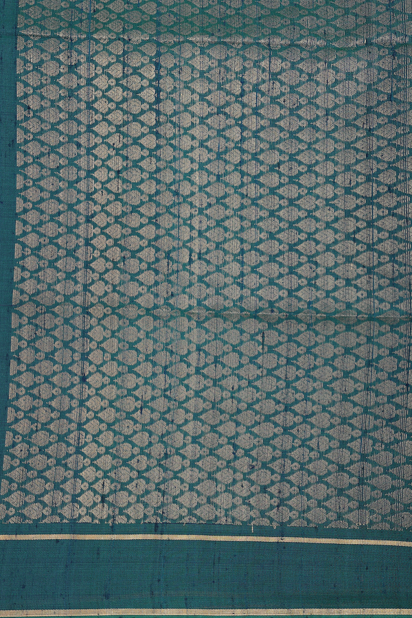 Raw Silk Saree In Teal Blue With Iruthalai Pakshi Pallu