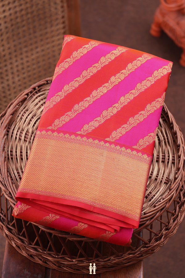 Kanchipuram Silk Saree In Shades Of Pink With Diagonal Design
