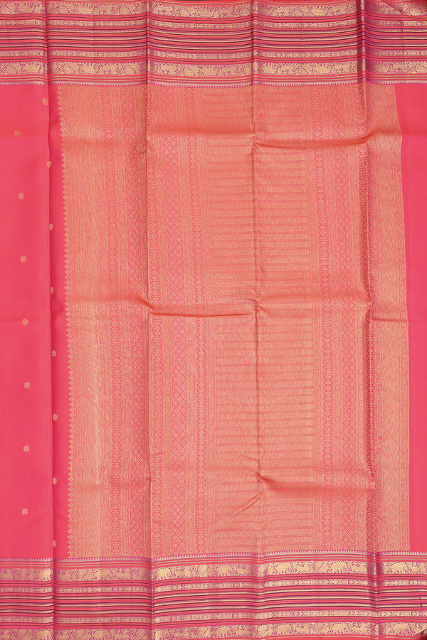 Kanchipuram Silk Saree In Coral Pink With Floral Buttas