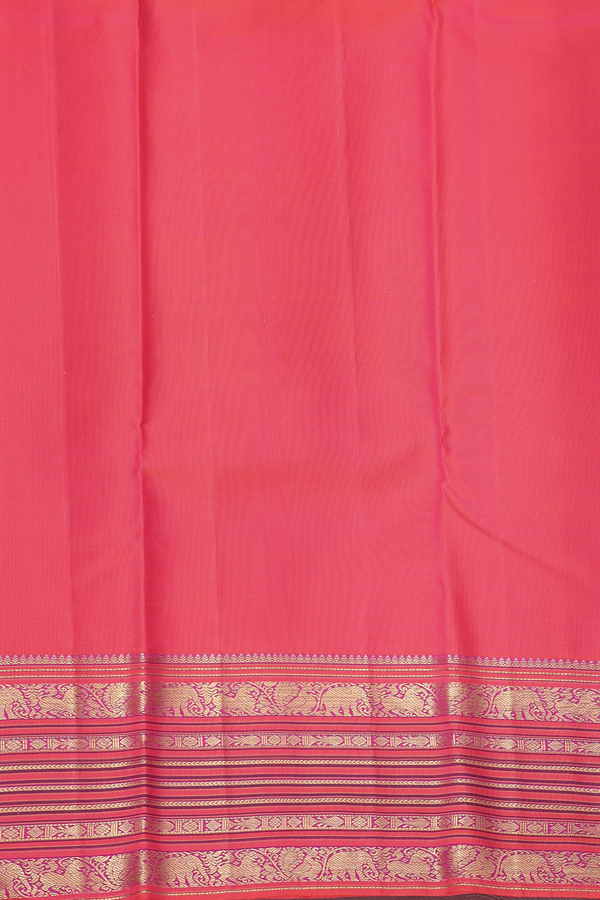 Kanchipuram Silk Saree In Coral Pink With Floral Buttas