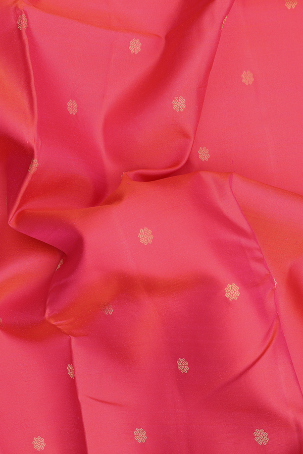 Kanchipuram Silk Saree In Coral Pink With Floral Buttas