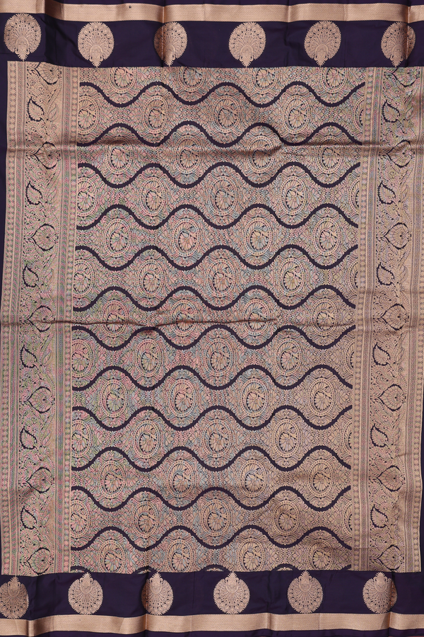 Kanchipuram Silk Saree In Dark Oak Brown With Zari Buttas