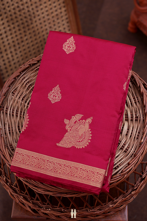 Kanchipuram Silk Saree In Crimson Red With Zari Buttas