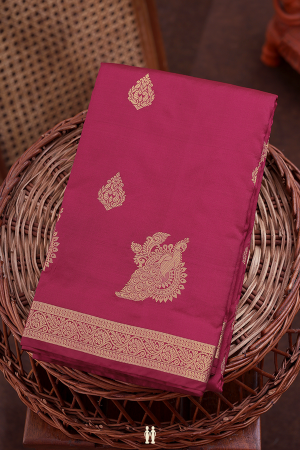 Kanchipuram Silk Saree In Crimson Red With Zari Buttas